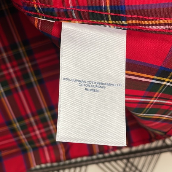 Lands' End No Iron Supima Red Tartan Plaid Long Sleeve Button up Shirt Size 12P - Picture 7 of 7